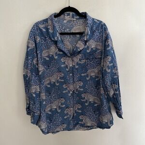 Printfresh Blue and White Leopard Pajama Top